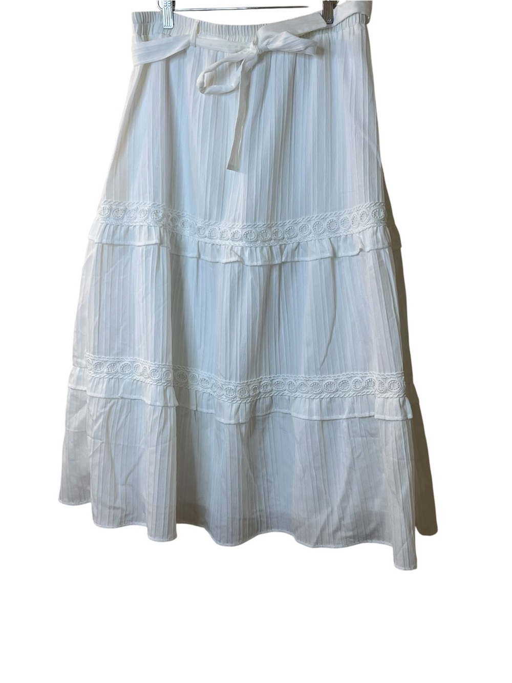 Alice Blue Tiered Cotton Maxi Skirt with Waist Tie Sz XL